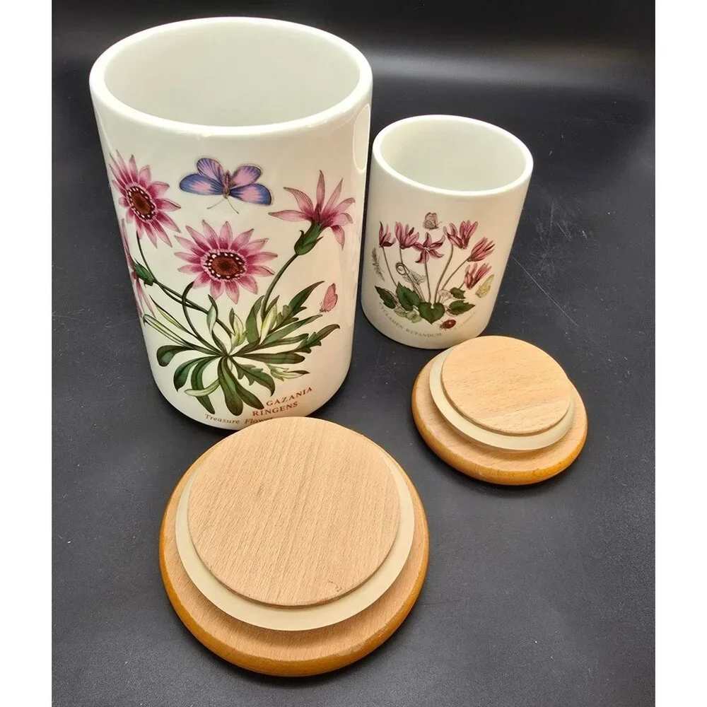 Portmeirion Botanic Garden Ceramic Storage Jars With Wooden Lids DH1397